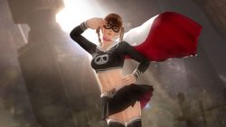 Rule 34 | 1girl, braid, cape, choker, dead or alive, dead or alive 5, highres, lei fang, mask, midriff, official art, official wallpaper, panda, skirt, tecmo, thighhighs, wallpaper