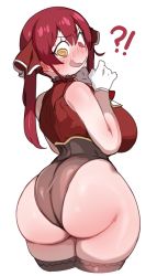 Rule 34 | 1girl, ass, ass focus, bare shoulders, blush, breasts, embarrassed, from behind, gloves, hair ribbon, heterochromia, highres, hololive, hololive fantasy, houshou marine, huge ass, large breasts, lightsource, long hair, looking back, pirate, red eyes, red hair, red ribbon, ribbon, solo, thick thighs, thighhighs, thighs, twintails, very long hair, virtual youtuber, wide hips, yellow eyes