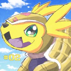 Rule 34 | absurdres, armadillo, armadimon, digimon, digimon (creature), green eyes, highres, looking at viewer, open mouth, smile, solo