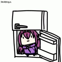 Rule 34 | 1girl, animated, animated gif, fate/grand order, fate (series), lowres, refrigerator, scathach (fate), scathach skadi (fate), seseren, sitting