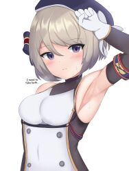 Rule 34 | 1girl, arm up, armpits, azur lane, highres, presenting armpit, ryzeon, sleeveless, smell, stain, stained clothes, steam, steaming body, sweat, sweaty clothes, z23 (azur lane)