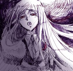 Rule 34 | 00s, 1girl, :o, blush, code geass, collar, dress, half-closed eyes, looking at viewer, monochrome, necktie, open mouth, sketch, solo, villetta nu