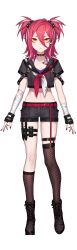 Rule 34 | 1girl, absurdres, asymmetrical legwear, bandaged arm, bandages, bandaid, belt, black nails, black shirt, black shorts, blouse, boots, breasts, choker, cleavage, collarbone, combat knife, crop top, fingerless gloves, fishnet thighhighs, fishnets, full body, garter straps, gloves, hair between eyes, highres, hololive, hololive china, holster, knife, leg belt, loalo, long hair, looking at viewer, midriff, nail polish, navel, neckerchief, official art, pink hair, sailor collar, shirt, short shorts, short sleeves, shorts, stomach, thigh strap, thighhighs, uneven legwear, virtual youtuber, weapon, white background, yellow eyes, yogiri (hololive)