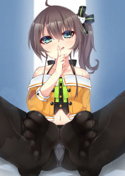 Rule 34 | 1girl, absurdres, blue eyes, blush, brown hair, feet, finger to mouth, highres, hololive, licking lips, long hair, looking at viewer, natsuiro matsuri, panties, panties under pantyhose, pantyhose, pantyshot, shushing, side ponytail, soles, steam, toes, tongue, tongue out, underwear, virtual youtuber