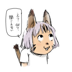 Rule 34 | 00s, 1girl, :3, animal ears, bad id, bad pixiv id, comic, final fantasy, final fantasy xi, mithra (ff11), nucomas, purple hair, short hair, simple background, solo, tail, white background