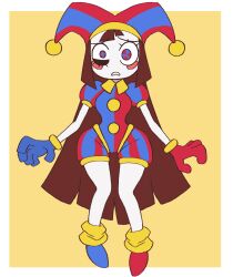 Rule 34 | 1girl, alternate hair length, alternate hairstyle, glitch productions, gloves, hat, highres, jester, jester cap, long hair, multicolored eyes, pomni (the amazing digital circus), short hair, the amazing digital circus