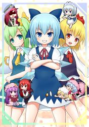 Rule 34 | &gt; &lt;, 6+girls, :d, apron, bat wings, blonde hair, blouse, blue eyes, blue hair, bow, braid, chibi, cirno, closed eyes, crossed arms, daiyousei, demon wings, dress, embodiment of scarlet devil, everyone, fang, fighting, flandre scarlet, food, frilled skirt, frills, green eyes, green hair, grin, hair bow, hair ribbon, hat, head wings, hong meiling, izayoi sakuya, knife, knifed, koakuma, konatsu hisagi, long hair, maid apron, maid headdress, mob cap, multiple girls, name connection, object namesake, open mouth, patchouli knowledge, pudding, purple eyes, purple hair, red eyes, red hair, remilia scarlet, ribbon, rumia, shaded face, shirt, short hair, side ponytail, silver hair, skirt, smile, touhou, twin braids, vest, wings
