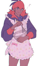 Rule 34 | 1boy, :q, apron, black hair, black hoodie, blue eyes, blush, bowl, closed mouth, collared shirt, commentary request, creatures (company), dark-skinned male, dark skin, earrings, game freak, holding, holding bowl, holding whisk, hood, hoodie, jewelry, looking down, male focus, meiji (meiji770), mixing bowl, musical note, nintendo, orange headwear, pokemon, pokemon swsh, raihan (pokemon), shirt, shorts, simple background, smile, solo, tongue, tongue out, whisk, white background