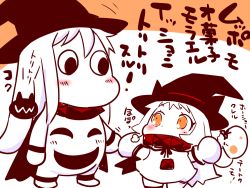 Rule 34 | 10s, 1girl, abyssal ship, bag, blush stickers, borrowed character, cape, collar, commentary request, dress, halloween costume, hat, holding hands, jack-o&#039;-lantern, kantai collection, long hair, moomin, muppo, northern ocean princess, sako (bosscoffee), translation request, witch hat