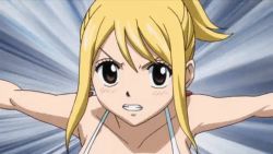 Rule 34 | 1boy, 1girl, animated, animated gif, bare shoulders, bickslow (fairy tail), bikini, blonde hair, breasts, cave, cleavage, defeat, fairy tail, happy, helmet, kicking, large breasts, long hair, lucy heartfilia, navel, ponytail, running, screencap, swimsuit, talking, tattoo, violence
