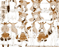 Rule 34 | 1girl, absurdres, alcohol, ass, back, bloomers, bow, chain, completely nude, expressions, flat chest, gourd, hair bow, hair tubes, hi you (flying bear), highres, horn ornament, horn ribbon, horns, ibuki suika, monochrome, multiple views, nude, oni, ribbon, shirt, single horn, sleeveless, sleeveless shirt, standing, topless, touhou, translation request, underwear, underwear only, wrist cuffs