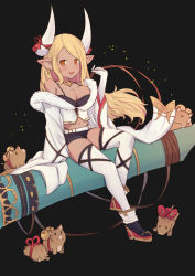 Rule 34 | 1girl, :d, animal, bell, belt, black background, black footwear, black panties, black shorts, blonde hair, blush, boar, boots, breasts, brown eyes, cleavage, commentary request, dark-skinned female, dark skin, draph, earrings, elbow gloves, fang, forehead, fur trim, gloves, granblue fantasy, hand up, highleg, highleg panties, highres, horns, jewelry, jingle bell, kumbhira (granblue fantasy), large breasts, long hair, long sleeves, midriff, navel, off shoulder, open mouth, panties, pointy ears, short shorts, shorts, simple background, sleeves past fingers, sleeves past wrists, smile, solo, swept bangs, thighhighs, thighhighs under boots, underwear, uneg, very long hair, white belt, white gloves, white thighhighs, wide sleeves