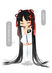 Rule 34 | 1girl, ^ ^, absurdly long hair, bow, chibi, chinese text, closed eyes, google+, hair bow, long hair, mao yu, os-tan, personification, solo, thighhighs, traditional chinese text, transparent background, very long hair