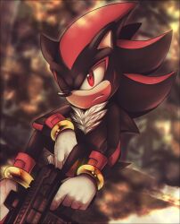 Rule 34 | 1boy, ami-dark, animal ears, animal nose, artist name, black fur, blood, blood on face, blurry, blurry background, body fur, boots, bracelet, brown background, closed mouth, commentary, english commentary, furry, furry male, gloves, gold bracelet, gun, hedgehog, hedgehog ears, hedgehog tail, highres, holding, holding gun, holding weapon, jewelry, looking to the side, male focus, one eye closed, red eyes, red fur, shadow the hedgehog, sitting, solo, sonic (series), tail, two-tone fur, weapon, white footwear, white gloves