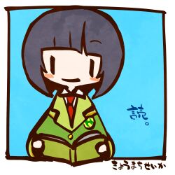 Rule 34 | 1girl, black eyes, blue background, blunt bangs, blush stickers, bob cut, book, character name, chibi, closed mouth, collared shirt, commentary request, green jacket, highres, holding, holding book, jacket, kuron (uhhr2odhrppc5nw), kyoumachi seika, long sleeves, necktie, open book, reading, red necktie, shirt, short hair, simple background, smile, solo, suit jacket, translation request, upper body, voiceroid, white shirt, | |