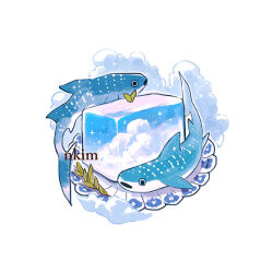 Rule 34 | 2others, artist name, blue sky, cloud, cloudy sky, fish, floating, ice, ice cube, mint, multiple others, nadia kim, no humans, open mouth, original, shark, simple background, sky, star (sky), starry sky, white background