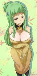 Rule 34 | 1girl, breasts, cleavage, colorized, eden&#039;s zero, gaston18, green hair, highres, kleene (eden&#039;s zero), large breasts, long hair, mashima hiro, red eyes, smile, solo