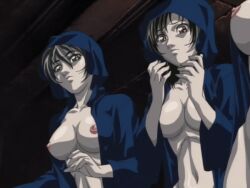 00s 2002 3girls animated animated_gif basement bible_black bible_black_gaiden breasts brown_hair cloak green_eyes green_hair kozono_nami large_breasts lipstick lowres makeup morita_rie multiple_girls nipples ritual robe shido_saki short_hair summoning tagme yellow_eyes