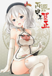 Rule 34 | 10s, 1girl, breasts, china dress, chinese clothes, chinese new year, cleavage, cleavage cutout, clothing cutout, dress, elbow gloves, gloves, hat, heart, heart cutout, kantai collection, kashima (kancolle), large breasts, crossed legs, naik, silver hair, sitting, solo, thighhighs