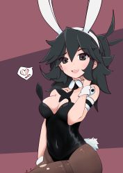 Rule 34 | 1girl, absurdres, animal ears, bare shoulders, black eyes, black leotard, black necktie, blush, borrowed character, brown pantyhose, cowboy shot, fake animal ears, fake tail, hair between eyes, hand up, highres, hiki 21, leotard, looking at viewer, lucia (scott malin), necktie, open mouth, original, pantyhose, playboy bunny, rabbit ears, rabbit tail, smile, solo, strapless, strapless leotard, tail, wrist cuffs