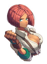 Rule 34 | 1girl, arc system works, blue eyes, breasts, cleavage, ebi pri shrimp, fingerless gloves, giovanna (guilty gear), gloves, guilty gear, guilty gear strive, highres, large breasts, red hair, solo