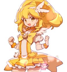 Rule 34 | 10s, 1girl, :d, anpolly, blonde hair, bow, choker, cure peace, hair flaps, kise yayoi, magical girl, open mouth, ponytail, precure, short hair, simple background, skirt, smile, smile precure!, solo, white background, yellow bow, yellow eyes, yellow skirt, yellow theme