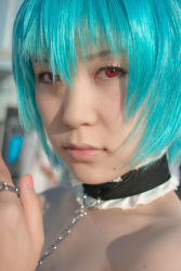 Rule 34 | ayanami rei, blue hair, cosplay, frills, kabi, lace, leash, neon genesis evangelion, photo (medium), red eyes