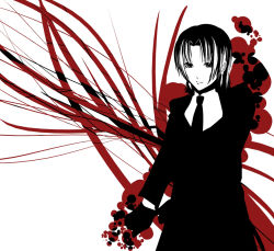 Rule 34 | 00s, 1girl, bazett fraga mcremitz, eu03, face, fate/hollow ataraxia, fate/stay night, fate (series), formal, gloves, high contrast, monochrome, necktie, red theme, solo, spot color, suit