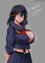 Rule 34 | 1girl, breasts, cleavage, english text, highres, instant loss, kill la kill, large breasts, looking at viewer, matoi ryuuko, paranoid.droid, school uniform, steam
