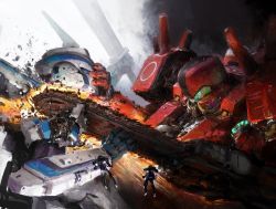 Rule 34 | 3others, chainsaw, commentary, cover, cover page, english commentary, explosion, fighting, floating, hand on another&#039;s face, john liberto, mecha, multiple others, novel cover, official art, robot, science, spacesuit, united states of japan, visor