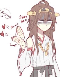 Rule 34 | 10s, 1girl, ahoge, bare shoulders, brown hair, english text, gloom (expression), hairband, heart, image sample, kantai collection, kongou (kancolle), kvlen, nontraditional miko, shaded face, skirt, solo, swatting, tumblr sample, upper body, wide sleeves