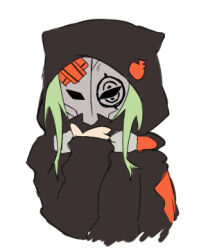 Rule 34 | digimon, goggles, goggles around neck, green hair, hood, hoodie, long hair, lowres, mask, shinomiya rina, simple background, white background