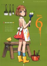 Rule 34 | absurdres, bird, blue eyes, boots, brown hair, calendar, highres, ooyari ashito, paintbrush, rubber boots, tagme