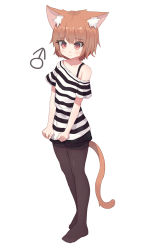 Rule 34 | 1boy, animal ear fluff, animal ears, black pantyhose, blush, brown hair, cat boy, cat ears, cat tail, full body, highres, male focus, mars symbol, no shoes, off shoulder, original, pantyhose, red eyes, shone, short hair, short shorts, shorts, simple background, sketch, solo, tail, trap, white background