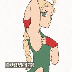 Rule 34 | 1girl, animated, animated gif, arm up, arms up, blonde hair, braid, breasts, cammy white, capcom, delpha crisis, fingerless gloves, gloves, green eyes, green leotard, leotard, leotard pull, long hair, looking at viewer, medium breasts, nipples, red gloves, standing, street fighter, white background