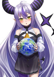 Rule 34 | 1girl, absurdres, bare shoulders, chakuma (yiyh1468), detached sleeves, grey hair, highres, hololive, holox, horns, la+ darknesss, long hair, necktie, solo, virtual youtuber, yellow eyes