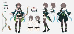 Rule 34 | 1girl, absurdres, ahoge, arm belt, asymmetrical legwear, belt, black choker, black footwear, black shorts, black socks, black thighhighs, blue hair, blue nails, blue ribbon, blush, boots, bow, bow (weapon), braid, breasts, brown eyes, brown hair, character name, character sheet, chest belt, choker, color guide, colored inner hair, commentary, compass, covered navel, cross-laced clothes, cross-laced shorts, cross-shaped pupils, detached sleeves, dress, expressions, eyes visible through hair, facing viewer, frilled sleeves, frills, from behind, from side, front slit, full body, gradient legwear, green bow, green dress, green eyes, green necktie, green ribbon, green sleeves, green socks, green thighhighs, hair bow, hair flaps, hair ornament, hair ribbon, heterochromia, high heel boots, high heels, highres, holding, holding bow (weapon), holding weapon, indie virtual youtuber, jewelry, juliet sleeves, kisaragi yuri, kneehighs, long sleeves, medium breasts, medium hair, meica (vtuber), mismatched pupils, multicolored hair, multiple views, necktie, o-ring, o-ring belt, pendant choker, plant, puffy sleeves, ribbon, see-through, see-through shirt, shirt, short shorts, shorts, shrug (clothing), simple background, single-shoulder shirt, single braid, single kneehigh, single sock, single thighhigh, skindentation, sleeveless, sleeveless dress, sleeveless shirt, smile, socks, spanish commentary, sparkle print, sprout, sprout-shaped pupils, sprout pendant, star (symbol), star hair ornament, swept bangs, symbol-shaped pupils, thigh belt, thigh strap, thighhighs, underbust, uneven legwear, vines, virtual youtuber, weapon, white shirt