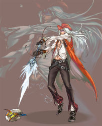 Rule 34 | 00s, beam saber, belt, blademaster, cross, dungeon and fighter, gloves, hat, pants, ponytail, shirt, shoes, sword, vest, weapon, white hair