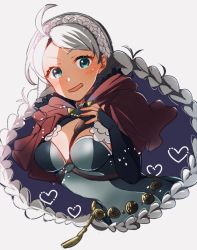 Rule 34 | 1girl, ahoge, belt, braid, breasts, capelet, fingerless gloves, fire emblem, fire emblem fates, gloves, grey background, hairband, highres, long hair, medium breasts, nekolook, nina (fire emblem), nintendo, parted lips, silver hair, simple background, solo, twin braids, twintails