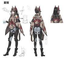 Rule 34 | 1girl, absurdres, alternate color, ankle boots, armor, ass, black eyes, black footwear, black hair, boots, bullet, camouflage, capelet, commentary request, concept art, elbow gloves, fingerless gloves, full body, glass, gloves, hat, highres, holding, honjou raita, kai schren, long hair, looking at viewer, military, military uniform, multiple views, official art, open mouth, pants, senjou no valkyria (series), senjou no valkyria 4, simple background, standing, turnaround, uniform, white background
