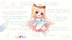 Rule 34 | 1girl, :d, angel, angel wings, artist name, bare shoulders, blonde hair, blue dress, blush, chibi, commentary, commission, dress, english commentary, english text, fang, feathered wings, gradient hair, halo, hand up, hyanna-natsu, kneehighs, long hair, long sleeves, multicolored hair, no shoes, off-shoulder dress, off shoulder, open mouth, original, pink hair, puffy long sleeves, puffy sleeves, purple eyes, smile, socks, sparkle, striped, striped background, vertical stripes, very long hair, watermark, white background, white socks, white wings, wings