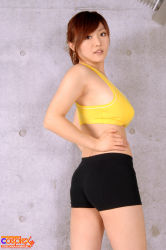Rule 34 | absurdres, ass, highres, photo (medium), ponytail, shorts, sports bra, yoshizuki azusa
