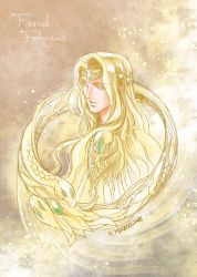 Rule 34 | 1boy, blonde hair, blue eyes, circlet, dated, finrod, kazuki-mendou, tolkien&#039;s legendarium, long hair, male focus, one-hour drawing challenge, parted lips, robe, signature, solo, the silmarillion, upper body