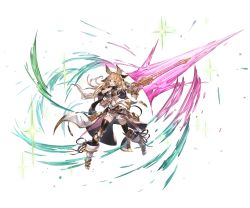 Rule 34 | 10s, 1girl, animal ears, armor, black legwear, blonde hair, boots, braid, dress, erune, full body, gloves, granblue fantasy, holding, holding weapon, long hair, minaba hideo, official art, open mouth, overskirt, red eyes, short dress, solo, sparkle, transparent background, weapon, yuisis (granblue fantasy)
