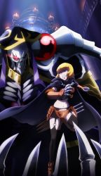 Rule 34 | 1boy, 1girl, ainz ooal gown, blonde hair, clementine (overlord), highres, midriff, navel, official art, overlord (maruyama), red eyes, revealing clothes