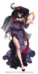 Rule 34 | 1girl, alternate costume, chaos online, company name, copyright name, crossed legs, full body, hair ornament, hair over one eye, highres, korean clothes, long hair, love cacao, official art, purple hair, red eyes, reina (chaos online), simple background, solo, watson cross, white background