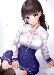 Rule 34 | blouse, blue eyes, blush, breasts, large breasts, long hair, looking at viewer, meme attire, original, shirt, takeashiro, virgin killer outfit