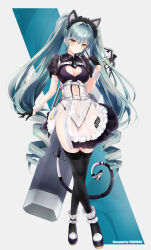 Rule 34 | 1girl, absurdres, alternate costume, animal ears, aqua hair, black thighhighs, breasts, cat ears, cat girl, cleavage cutout, clothing cutout, commentary request, crossed legs, drill hair, enmaided, fake animal ears, goddess of victory: nikke, half-skirt, heart cutout, highres, leotard, leotard under clothes, long hair, maid, maid headdress, mechanical tail, medium breasts, navel, navel cutout, privaty (nikke), puffy short sleeves, puffy sleeves, see-through, see-through skirt, see-through sleeves, short sleeves, side slit, skirt, tail, thick thighs, thighhighs, thighs, twin drills, twintails, very long hair, watson cross, white wrist cuffs, wrist cuffs, yellow eyes, yuki haru