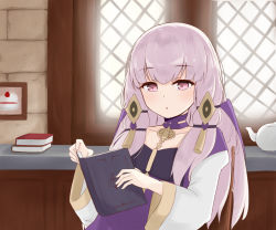 Rule 34 | 1girl, book, chair, chirun0, fire emblem, fire emblem: three houses, hair ornament, holding, holding book, long hair, long sleeves, lysithea von ordelia, nintendo, open book, pink eyes, sitting, solo, white hair, wide sleeves