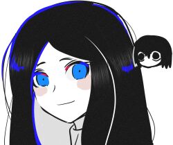 Rule 34 | 2others, black eyes, blue eyes, blush stickers, catt (project moon), closed mouth, long hair, madotsuki ren, multiple others, portrait, project moon, rose (wonder lab), sidelocks, simple background, smile, white background, wonderlab